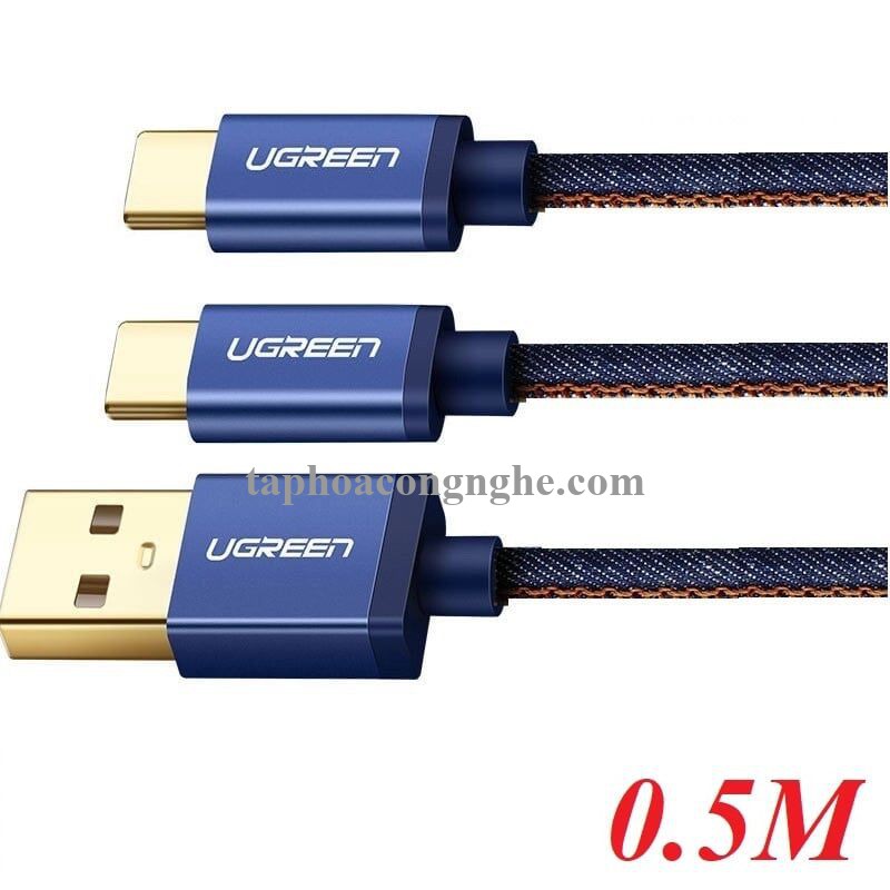 Ugreen 30571 0.5m màu xanh Cáp USB-A 2.0 sang Micro USB + USB-C US196 30030571